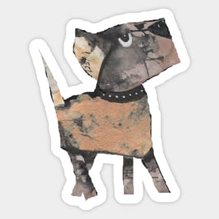 Dog, collaged woof woof on cream. Sticker